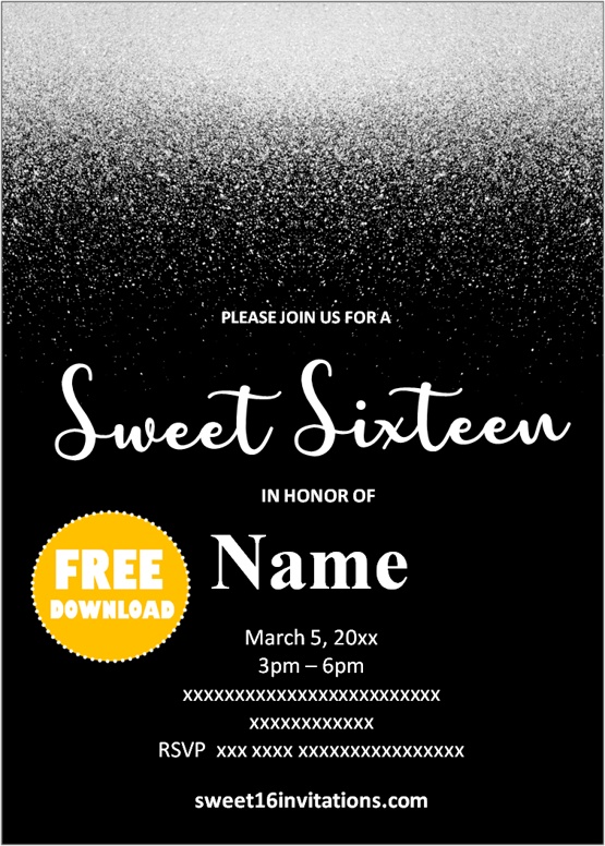 Black and Silver Glitter Sweet 16 Invitations