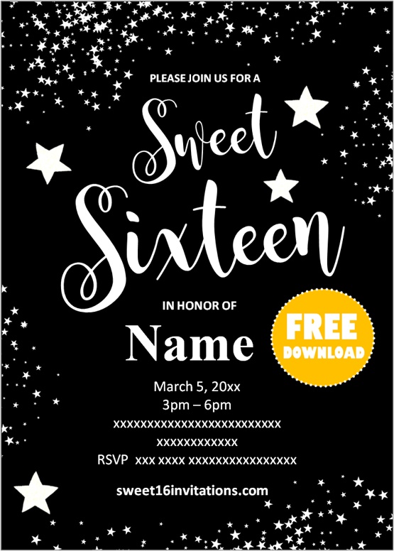 black and white sweet 16 invitations