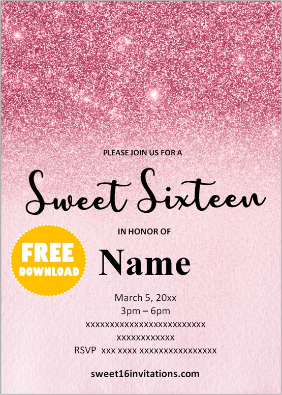 glitter sweet 16 invitations