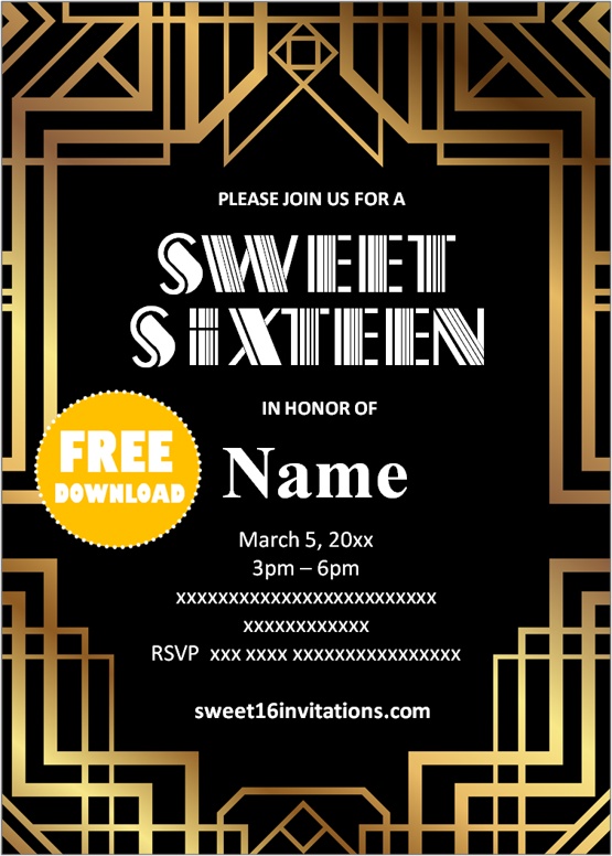 Gatsby Sweet 16 Invitation