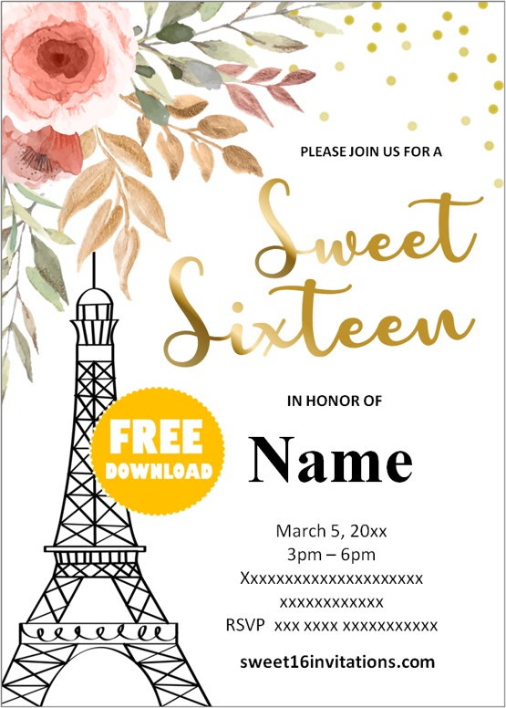 paris invitations sweet 16