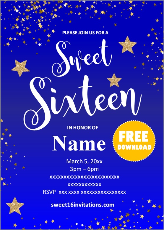 Free Printable Royal Blue Sweet 16 Invitations Templates Sweet 16