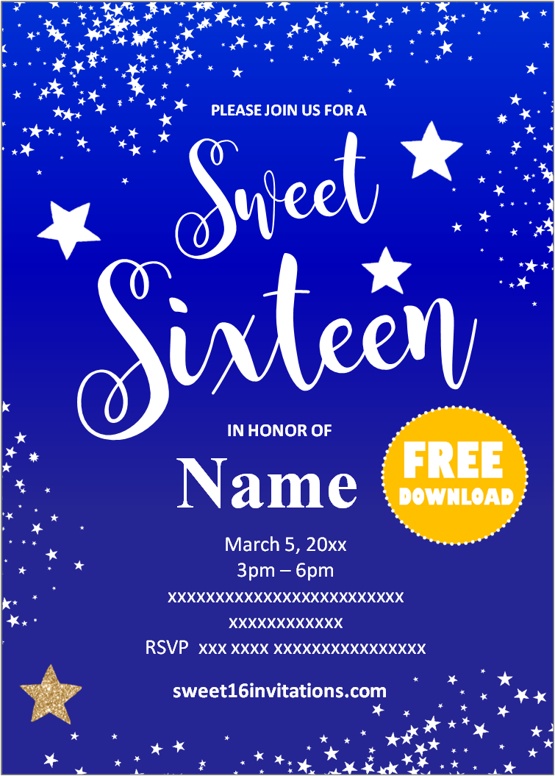 royal blue sweet 16 invitations