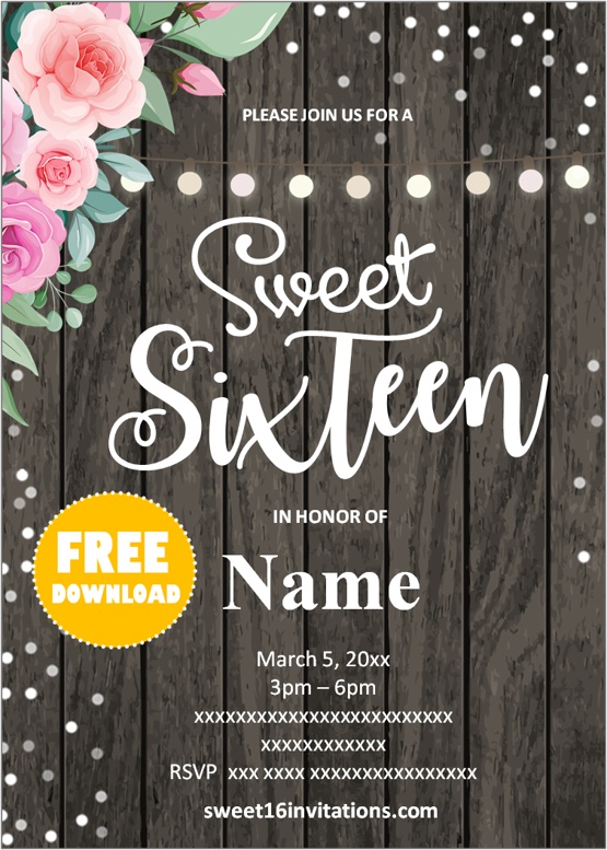 Sweet 16 Invitation Rustic