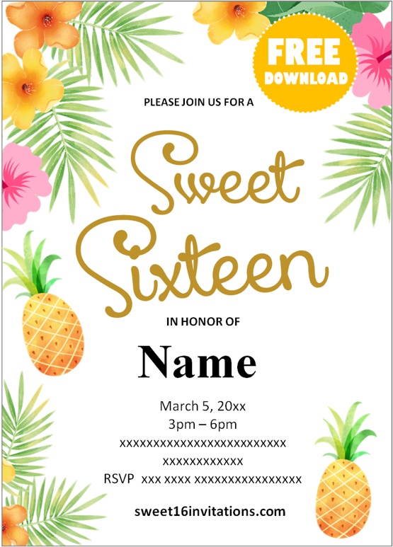 free printable sweet 16 invitations