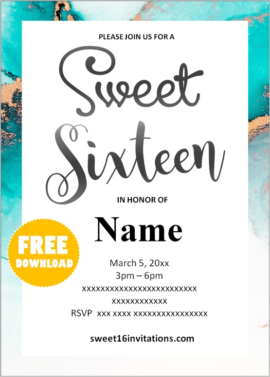 teal sweet 16 invitations