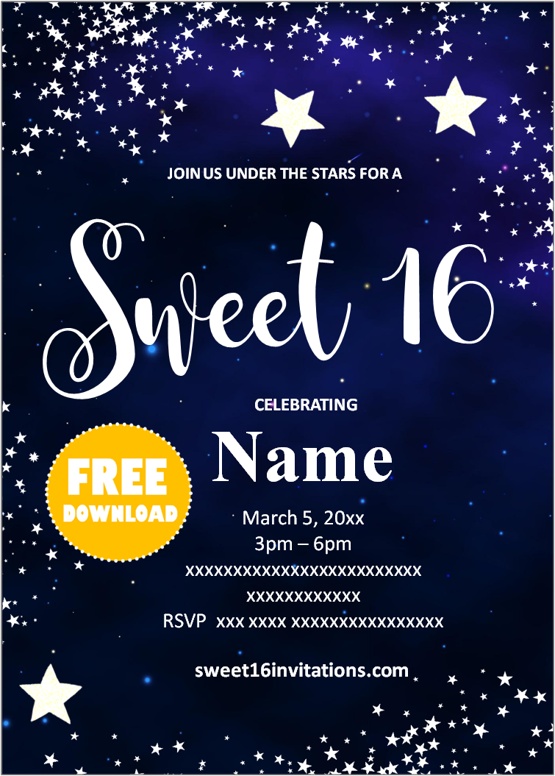 under the stars sweet 16 invitations