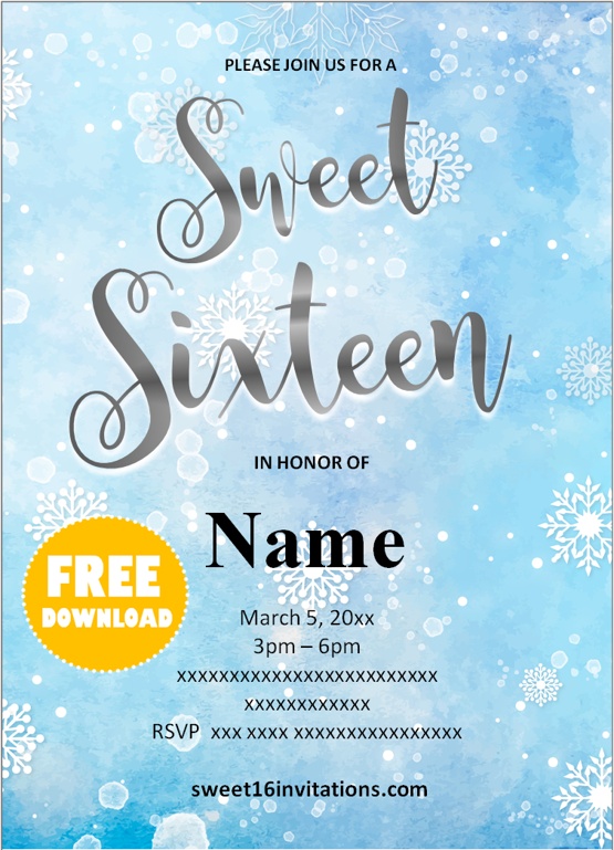 Free Printable Winter Wonderland Sweet 16 Invitations Templates Sweet 