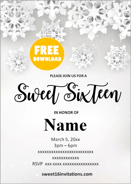 Free Printable Winter Wonderland Sweet 16 Invitations Templates Sweet 